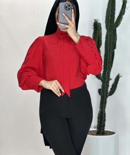 شومیز الیزه یقه پاپیون استین پفکی