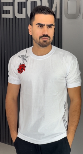 تیشرت پنبه سفید گل