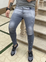 شلوار جین زاپ سایه دار طوسی روشن