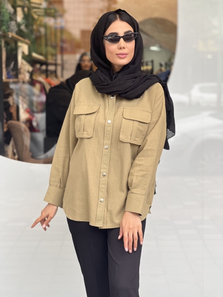 مانتو لینن جیب پاکتی پیله