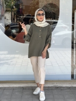 مانتو جلو بسته یقه7دکمه چوبی