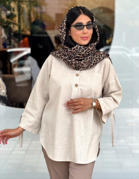 مانتو جلو بسته لینن یقه دکمه