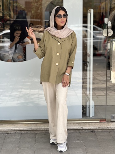 مانتو لینن3دکمه طلایی