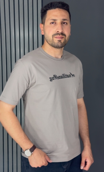 تیشرت نخ پنبه چاپدار طوسی