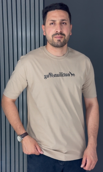 تیشرت نخ پنبه چاپدار کرم