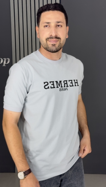 تیشرت نخ پنبه چاپی طوسی