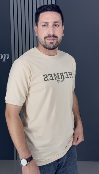 تیشرت نخ پنبه چاپی کرم