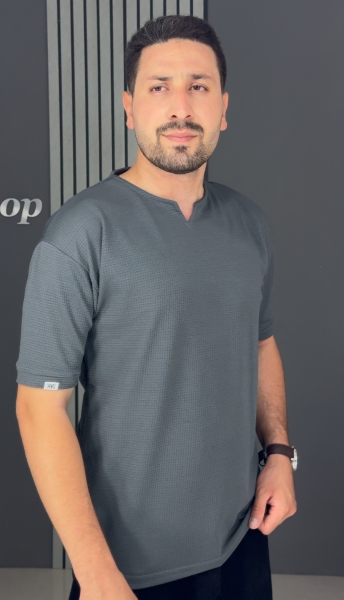 تیشرت یقه کوبایی طوسی