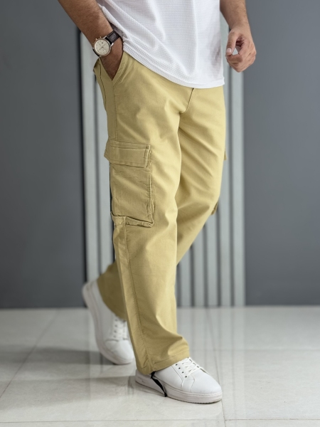 شلوار کارگو کتان نیل کرم