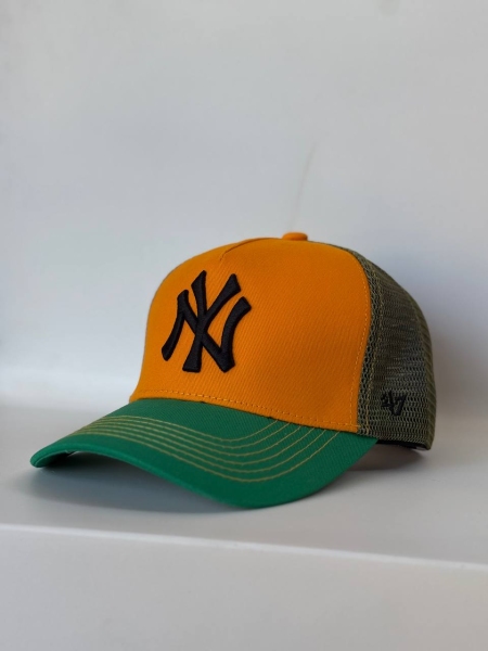 کلاه آفتابی پشت تور NY زرد سبز طوسی