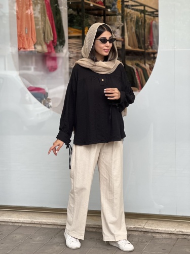 مانتو مشکی لوفیا مچ بندی