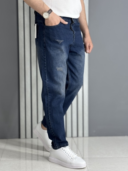 شلوار مام فیت آبی گرم بالا