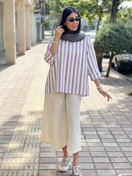 مانتو جلوبسته یقه7 راه راه