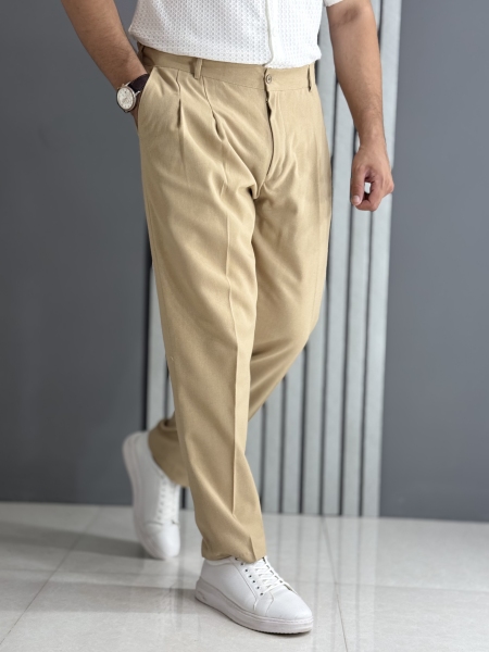 شلوار استرایت لینن کرم ( قد 103 سانت )