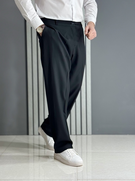 شلوار نیم بگ پارچه بزیاق مشکی ( پشت کمر کش / قد 105 سانت )