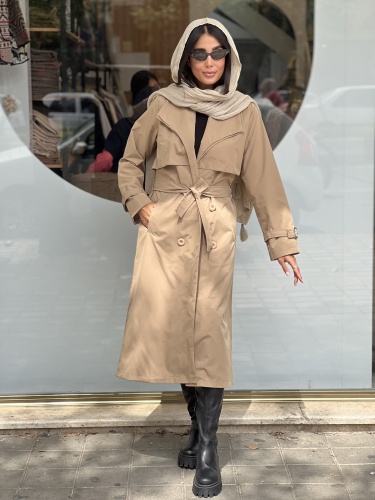 بارونی بلند جلیقه دار 4 دکمه