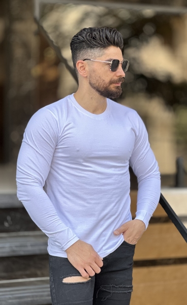 تیشرت آستین بلند سفید