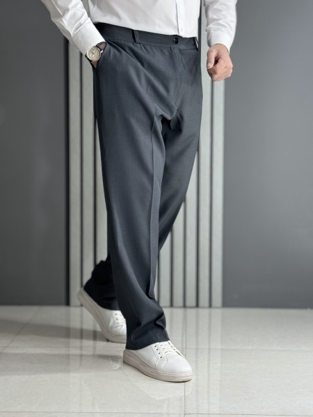 شلوار نیم بگ پارچه بزیاق طوسی ( پشت کمر کش / قد 105 سانت )