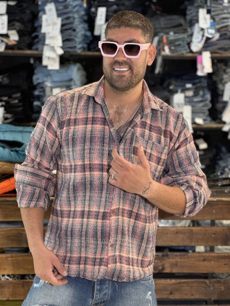 پیراهن پشمی تیره خط سرمه ای