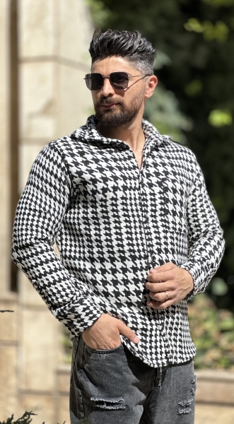 پیراهن پشمی طرح پیچازی سفید مشکی435