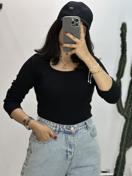 کراپ یقه خشتی آستین بلند