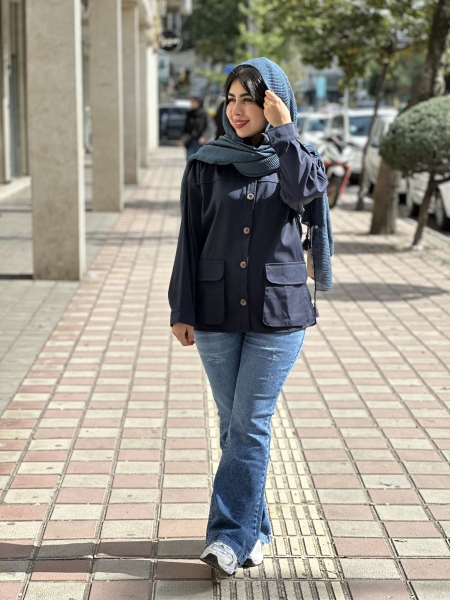 بارانی دکمه قهوه ای 2 جیب