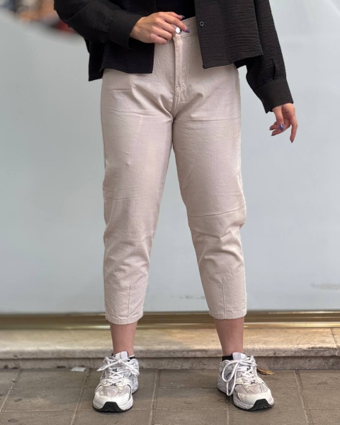 شلوار مام کتان پشت کش