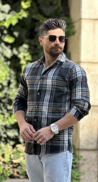 پیراهن پشمی 295 کرم طوسی مشکی