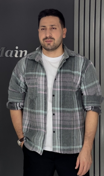 پیراهن پشمی طوسی فیروزه ای