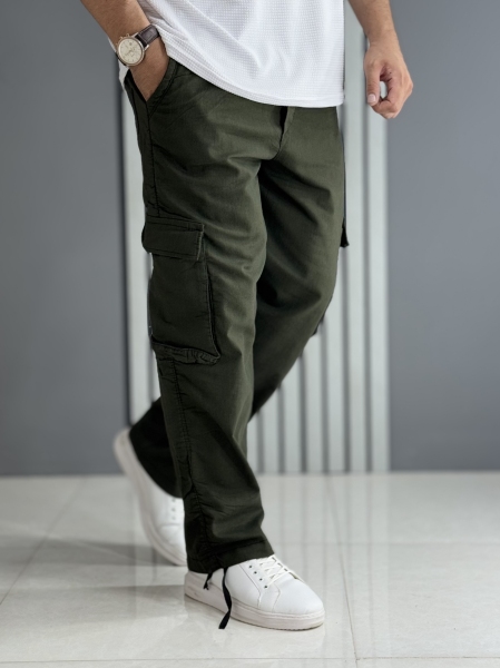 شلوار کارگو کتان نیل سبز