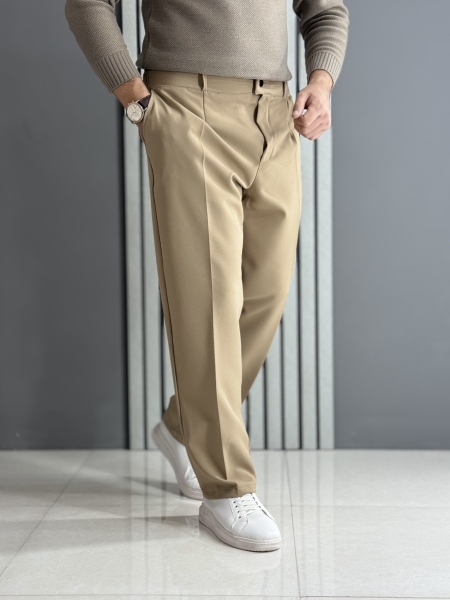 شلوار نیم بگ مازراتی دبل نسکافه ای ( قد 105 سانت/ پشت کمر کش )