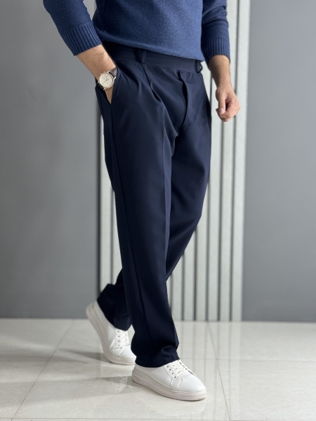 شلوار نیم بگ مازراتی دبل سرمه ای ( قد 105 سانت/ پشت کمر کش )