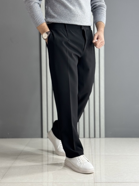 شلوار نیم بگ مازراتی دبل مشکی ( قد 105 سانت / پشت کمر کش )