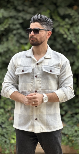 پیراهن پشمی شیری طوسی