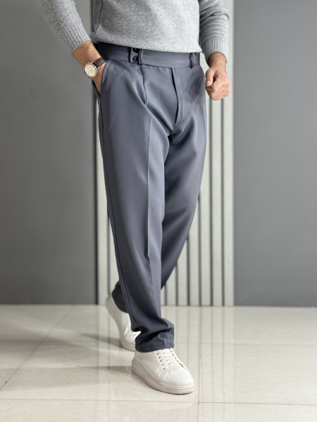 شلوار نیم بگ مازراتی کمر انگلیسی طوسی ( قد 105 سانت ، پشت کمر کش )