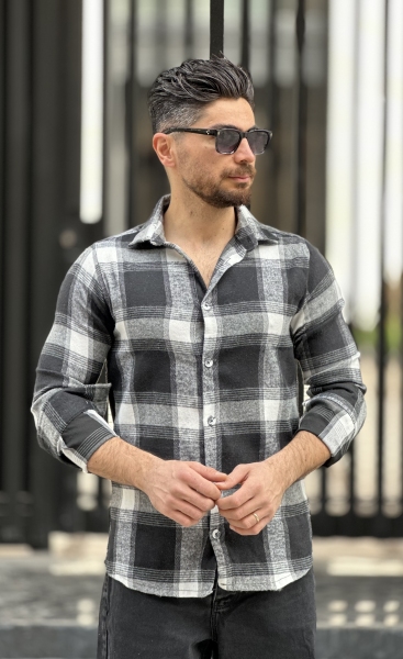 پیراهن پشمی سفید مشکی طوسی