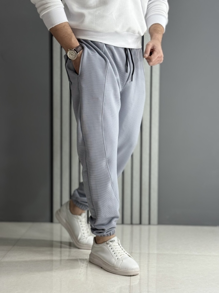 شلوار جاگر میله ای طوسی ( قد 100 سانت )