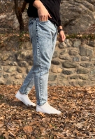 شلوار مام فیت گرم بالا آبی برفی