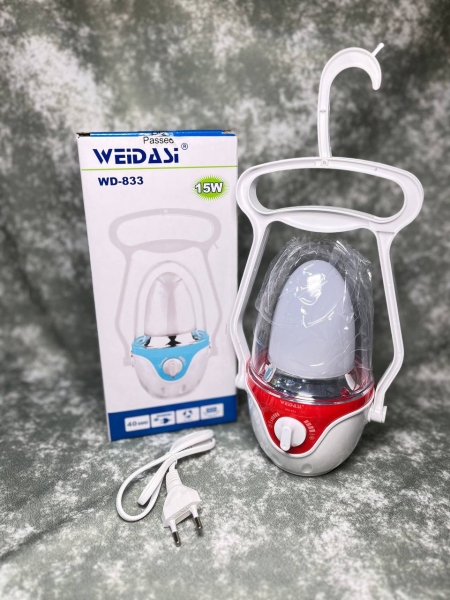 چراغ فانوسی شارژی اضطراری آویزی رومیزی دیمردار ویداسی weidasi مدل WD-833 نوردهی 360 درجه