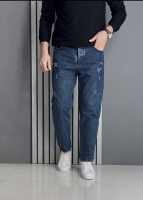 شلوار مام فیت آبی زاپدار