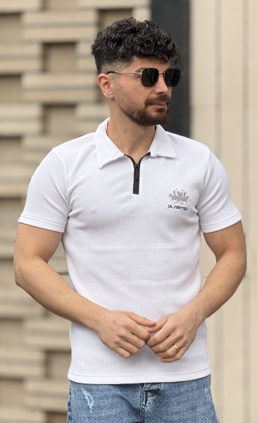 تیشرت نیم زیپ مراکشی سفید