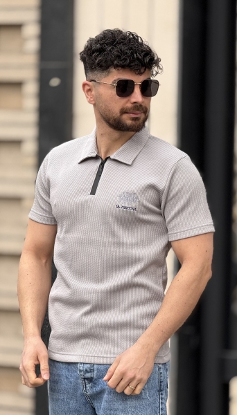 تیرشت نیم زیپ مراکشی طوسی