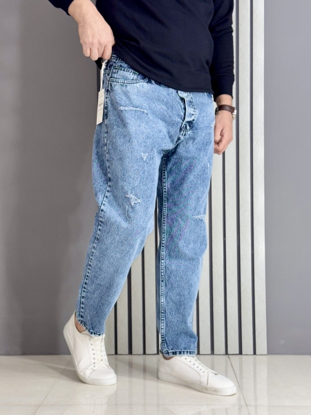 شلوار مردانه مام فیت آبی زاپدار