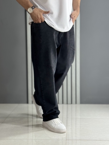 شلوار مردانه جین بگ ویژه ذغالی ( قد 107 سانت )