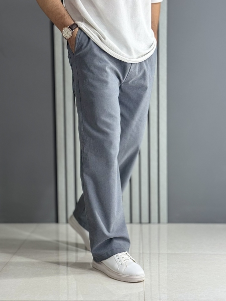 شلوار بگ استایل کتان نیل طوسی روشن (کمر کش / قد 105 سانت )