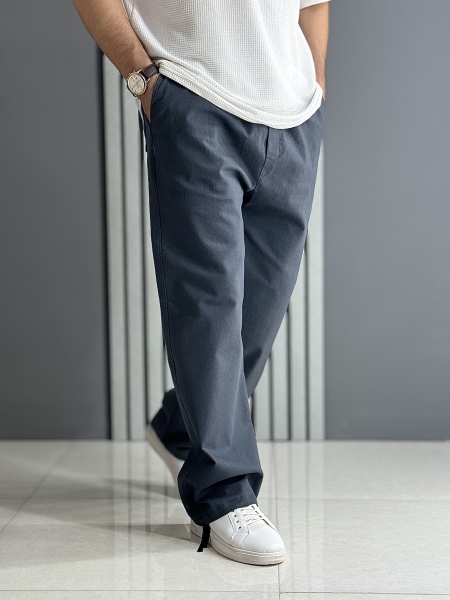 شلوار بگ استایل کتان نیل طوسی ( کمر کش /قد 105 سانت )