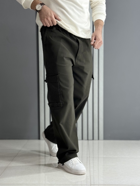 شلوار کارگو بگ استایل 5 جیب سبز تیره ( کمر کش / قد 105 سانت )