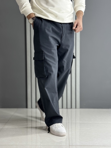 شلوار کارگو بگ استایل 5 جیب طوسی تیره ( کمر کش / قد 105 سانت )