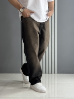 شلوار مردانه جین بگ ویژه ذغالی شست قهوه ای ( قد 108 سانت )