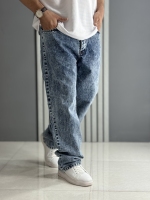 شلوار مردانه جین بگ ویژه آبی برفی ( قد 112 سانت )